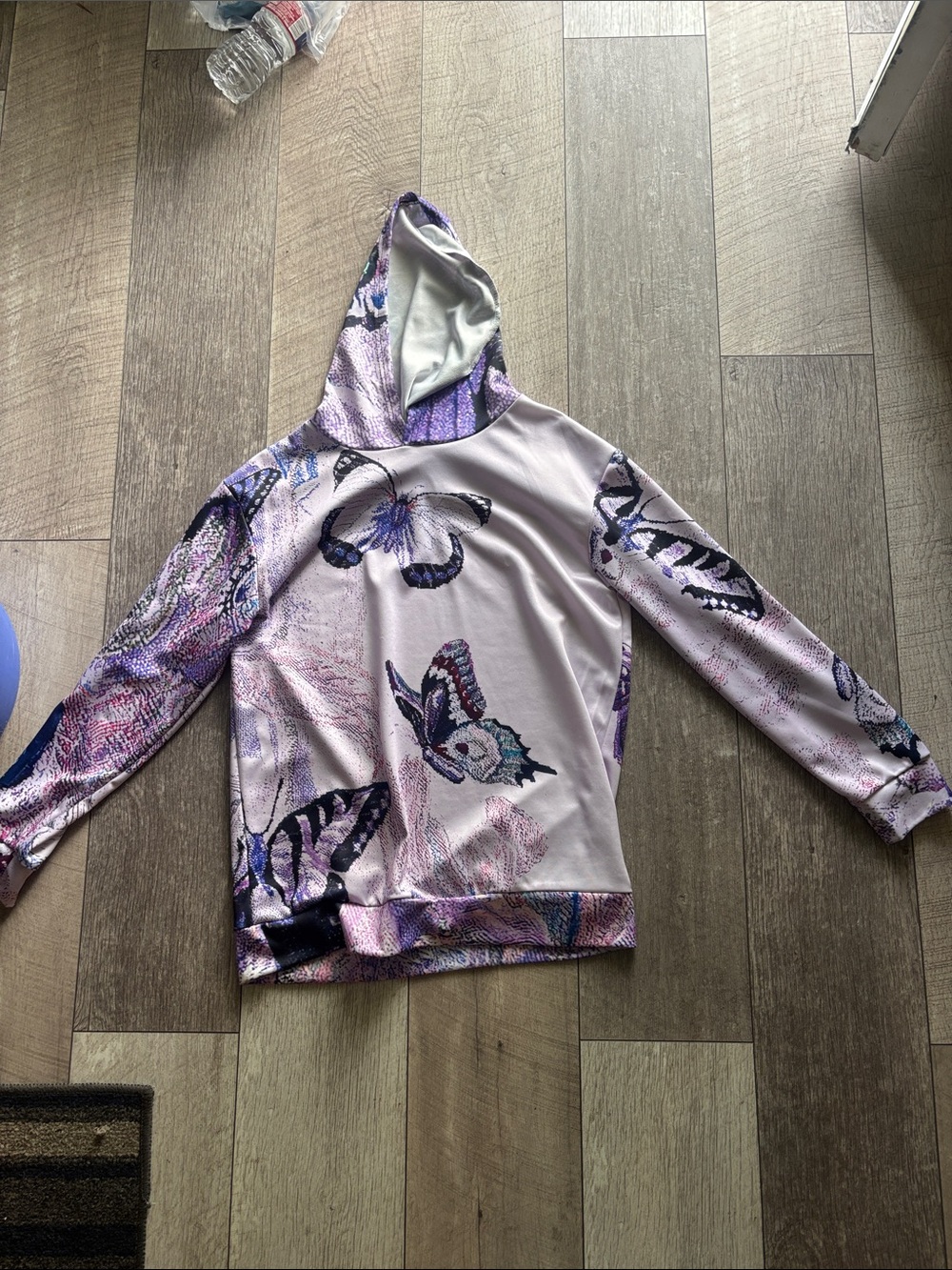 Butterfly Print Hooded Pullover - Purple & Pink